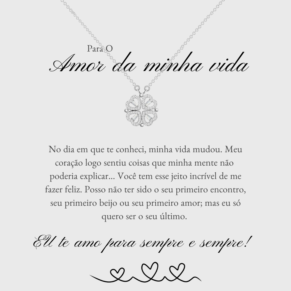 Colar Trevo de Corações com cartão dedicatória