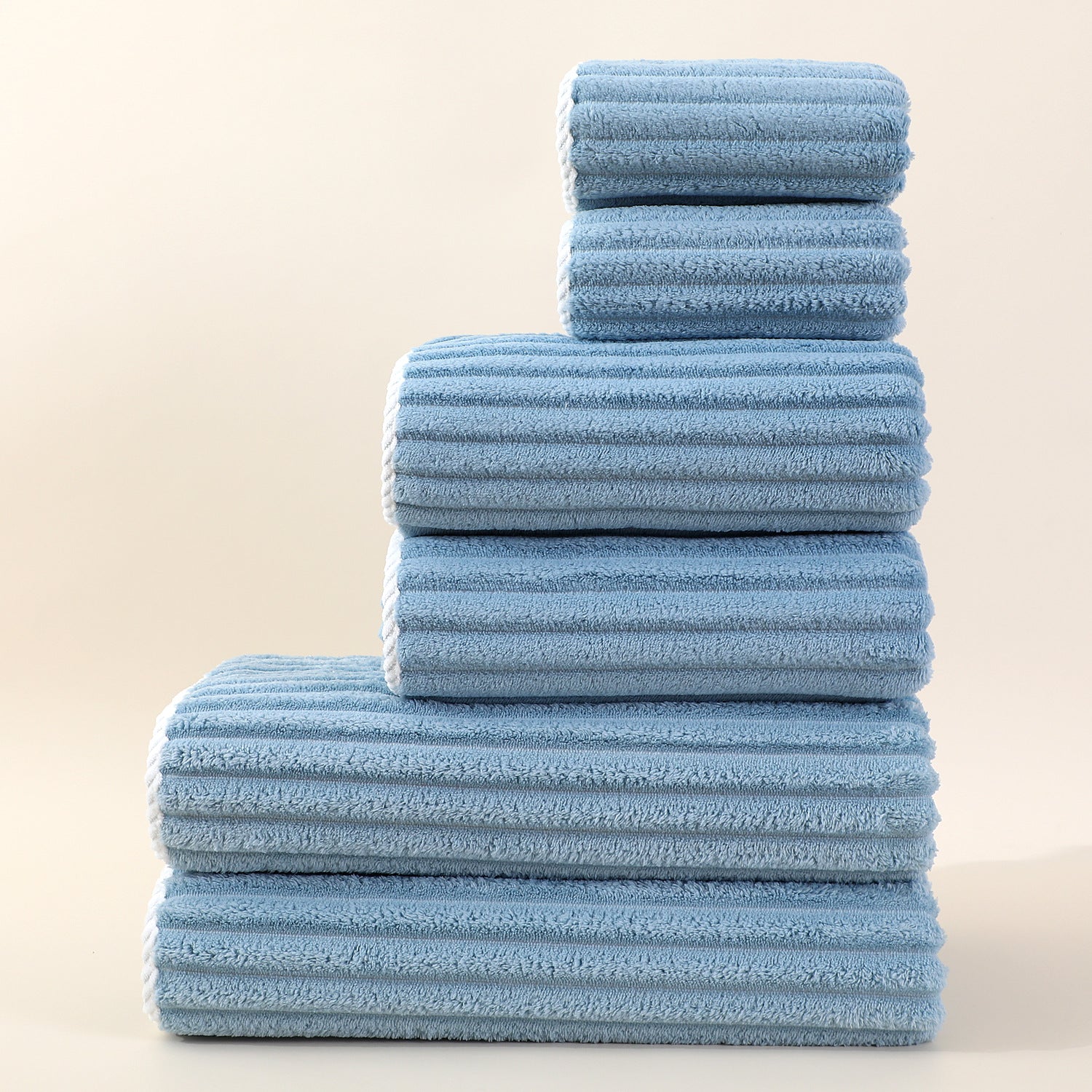 Kit de Toalhas Listradas Absorventes em Fleece Coral para o Rosto